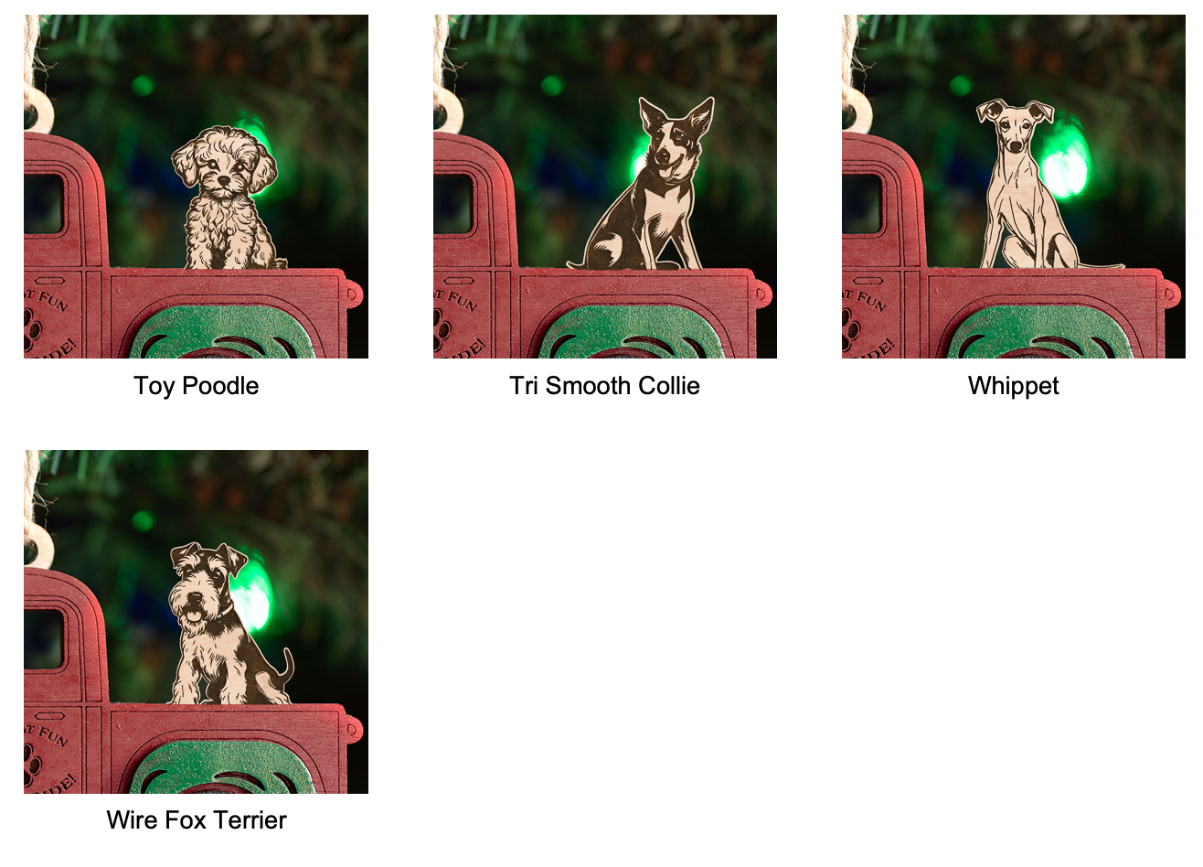 Handcrafted Christmas Truck Ornament with Dog (Your Choice)