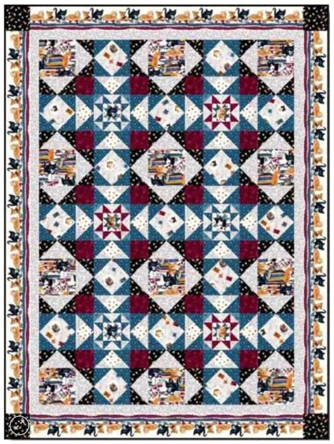 Henry Glass - Quilted Kitties Small Foliage in Midnight Blue