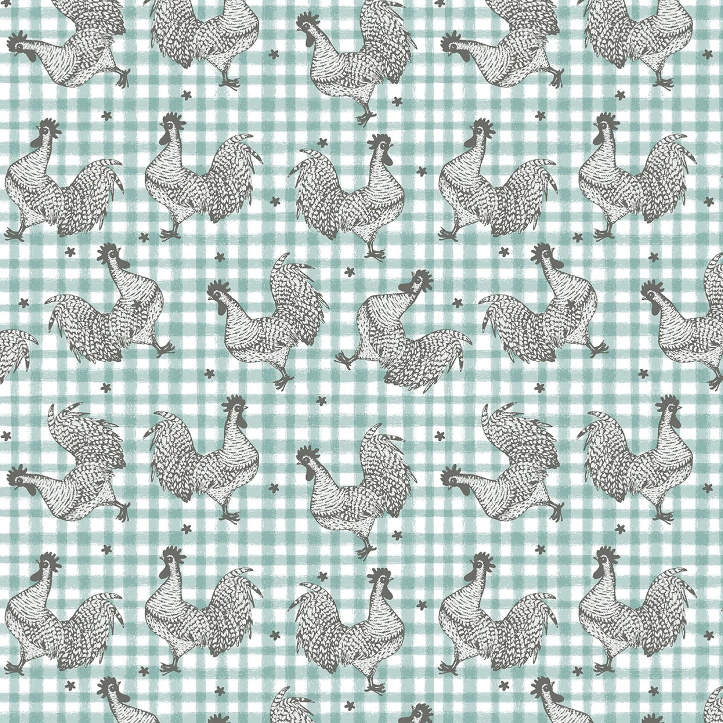 Benartex Fabric - Roost in Turquoise (Farm Fresh)