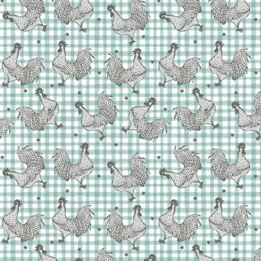 Benartex Fabric - Roost in Turquoise (Farm Fresh)