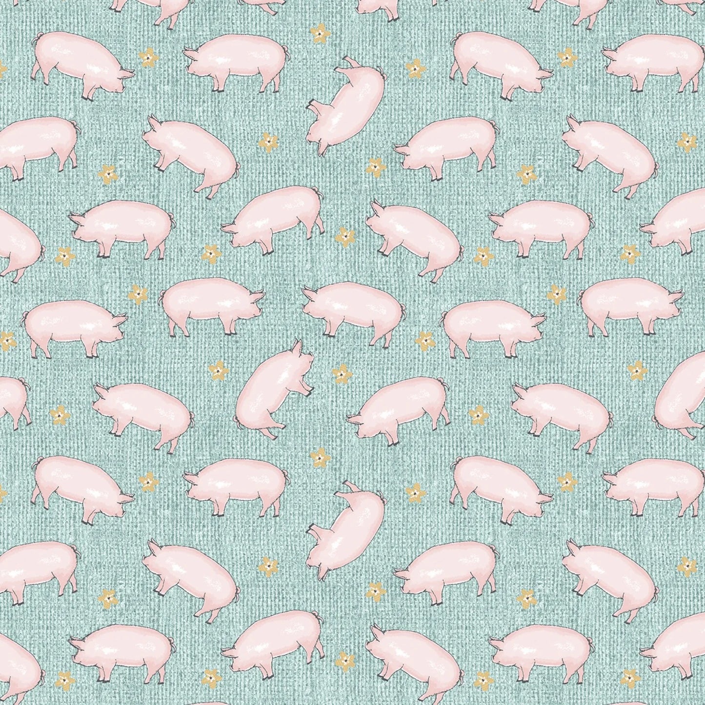 Benartex Fabric - Hog Heaven in Turquoise (Farm Fresh)