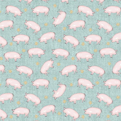 Benartex Fabric - Hog Heaven in Turquoise (Farm Fresh)