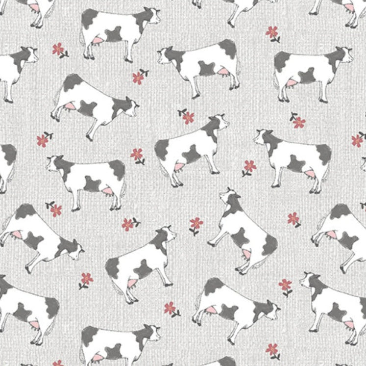 Benartex Fabric - Farm Cows in Lt. Grey (Farm Fresh)