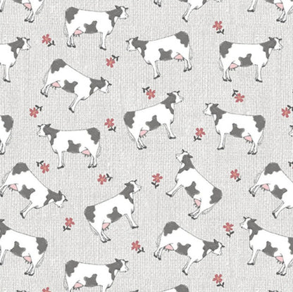 Benartex Fabric - Farm Cows in Lt. Grey (Farm Fresh)