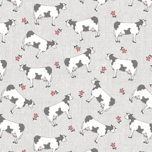 Benartex Fabric - Farm Cows in Lt. Grey (Farm Fresh)