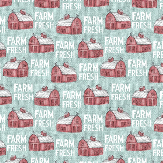 Benartex Fabric - Farm Barns Turquoise (Farm Fresh)