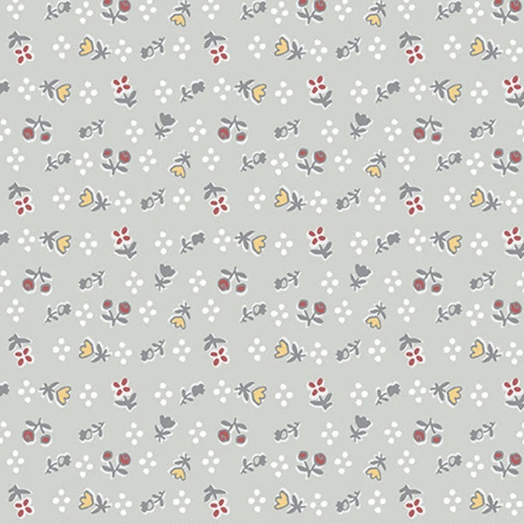Benartex Fabric - Feed Sack Foral in Lt. Grey (Farm Fresh)