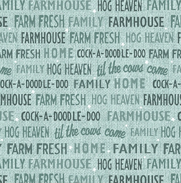 Benartex Fabric - Farm Words in Turquoise (Farm Fresh)