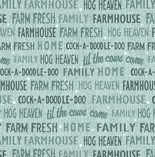 Benartex Fabric - Farm Words in Turquoise (Farm Fresh)