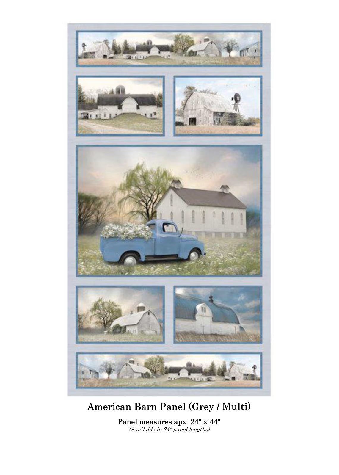 Benartex Fabric - American Barn Panel Grey/Multi (American Barns)