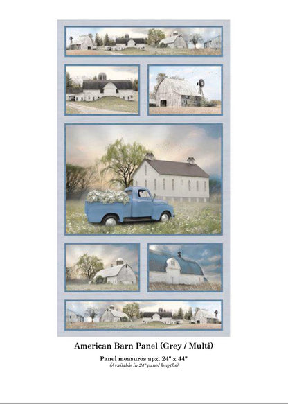 Benartex Fabric - American Barn Panel Grey/Multi (American Barns)