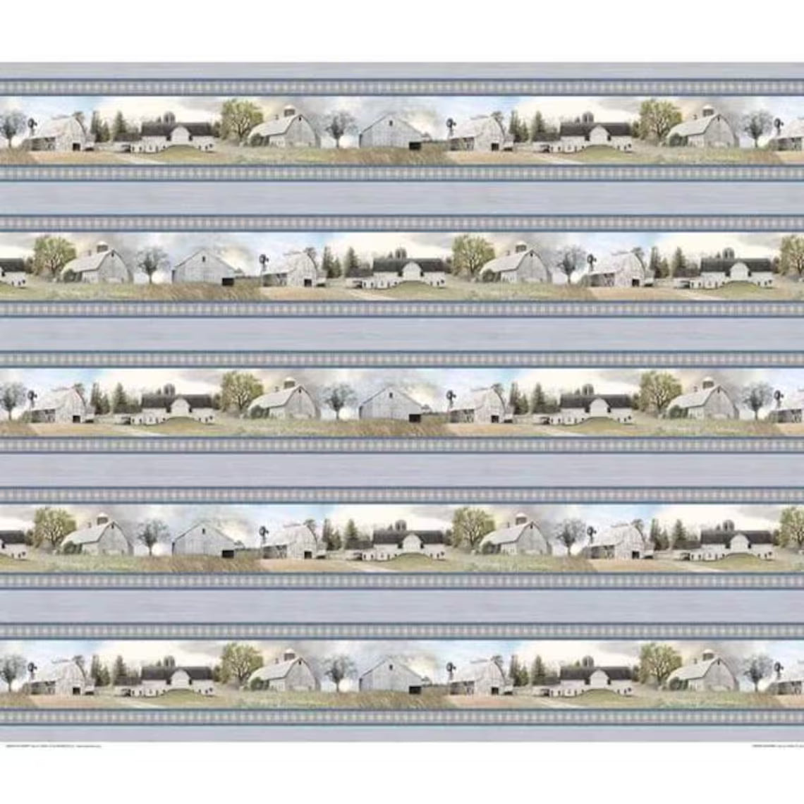 Benartex Fabric - American Barn Panel Grey/Multi (American Barns)