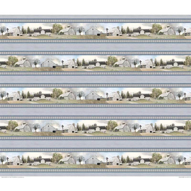 Benartex Fabric - American Barn Stripe Grey/Multi (American Barns)