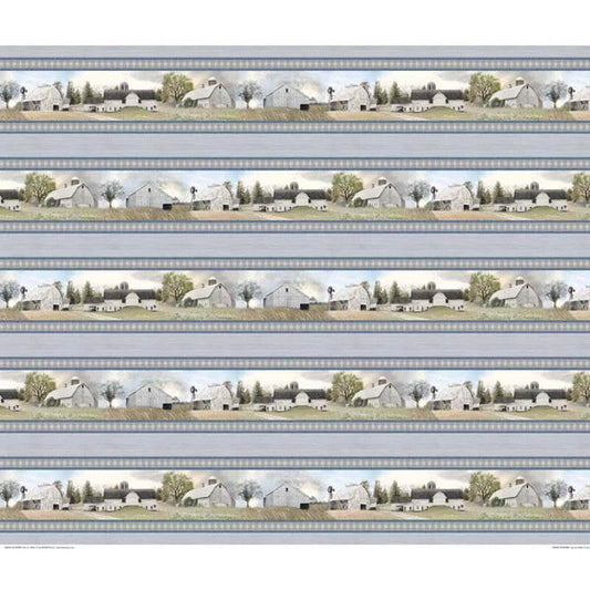 Benartex Fabric - American Barn Stripe Grey/Multi (American Barns)