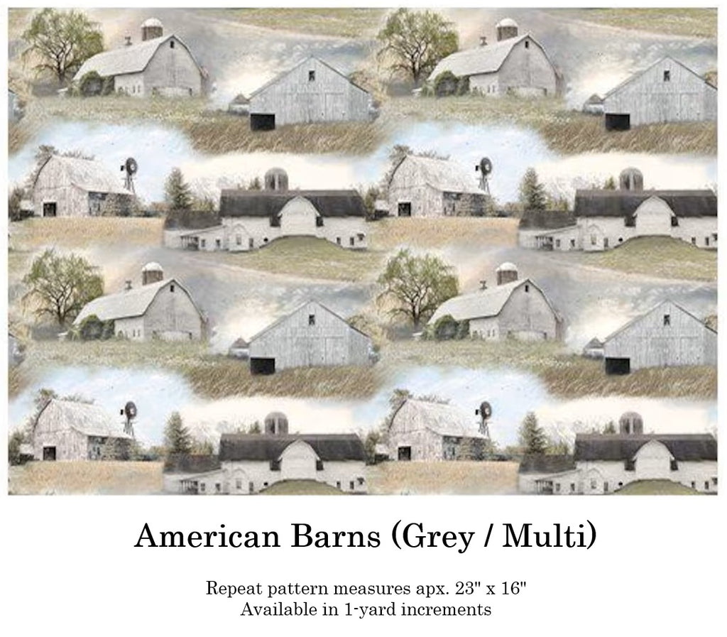 Benartex Fabric - American Barn Stripe Grey/Multi (American Barns)