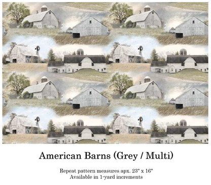 Benartex Fabric - American Barn Panel Grey/Multi (American Barns)