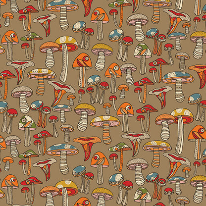 Benartex Fabric - Mini Mushroom in Sand (Small Wonders)
