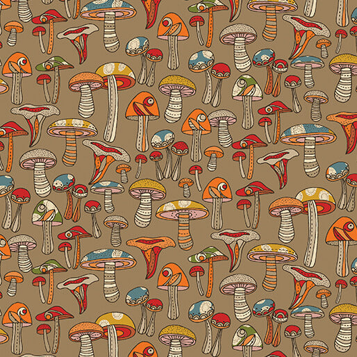 Benartex Fabric - Mini Mushroom in Sand (Small Wonders)