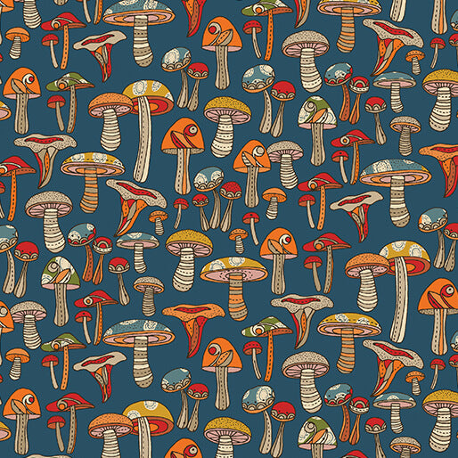 Benartex Fabric - Mini Mushroom in Teal (Small Wonders)