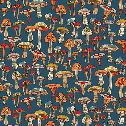 Benartex Fabric - Mini Mushroom in Teal (Small Wonders)