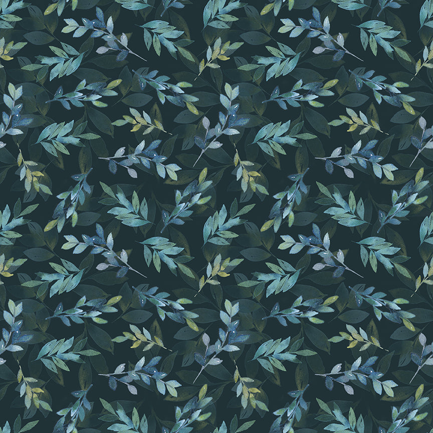 Benartex Fabric - Enchanted Leaves in Midnight (Enchanted Florals)