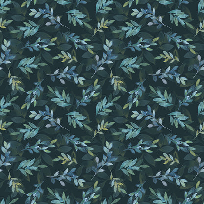 Benartex Fabric - Enchanted Leaves in Midnight (Enchanted Florals)