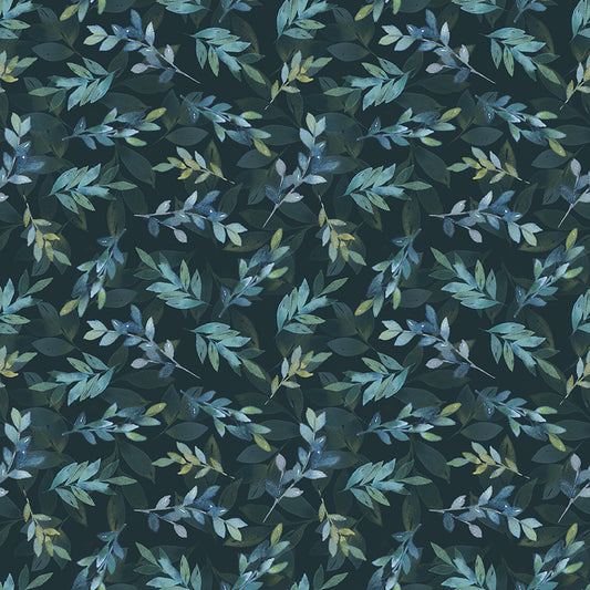 Benartex Fabric - Enchanted Leaves in Midnight (Enchanted Florals)