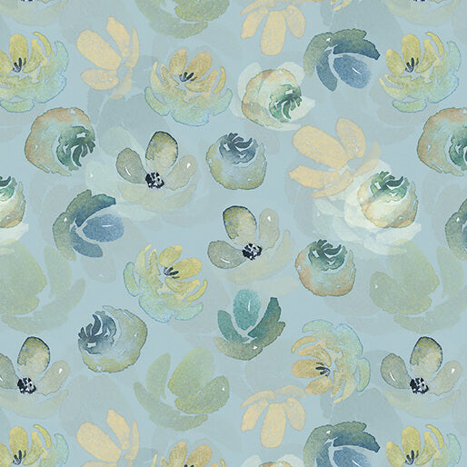 Benartex Fabric - Enchanted Floral Toss in Turquoise (Enchanted Florals)