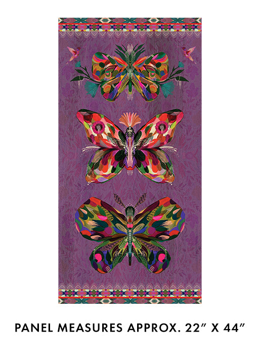 Benartex Fabric - Wings Panel in Plum/Multi-Colors