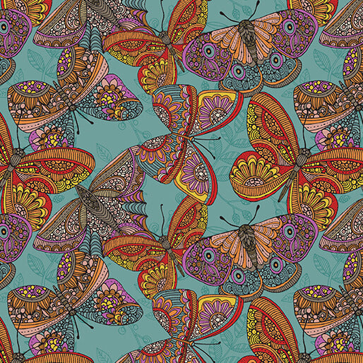 Benartex Fabric - Butterfly Toss in Medium Teal (Small Wonders)