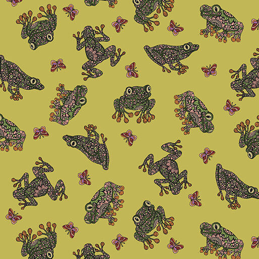 Benartex Fabric - Frog Wonders in Lime (Small Wonders)
