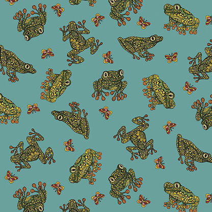 Benartex Fabric - Frog Wonders in Medium Teal (Small Wonders)