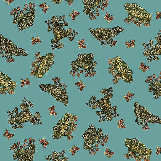Benartex Fabric - Frog Wonders in Medium Teal (Small Wonders)