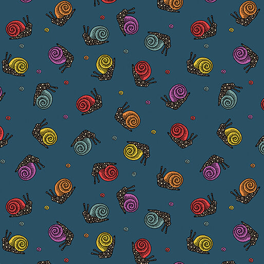 Benartex Fabric - Snail Magic in Teal (Small Wonders)