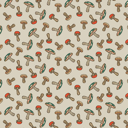 Benartex Fabric - Mushroom Wonder in Sand (Small Wonders)