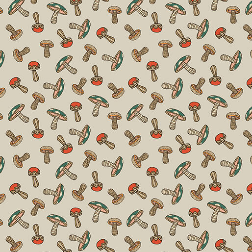 Benartex Fabric - Mushroom Wonder in Sand (Small Wonders)