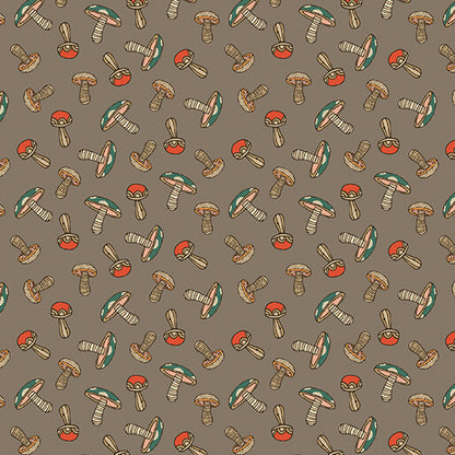 Benartex Fabric - Mushroom Wonder in Taupe (Small Wonders)