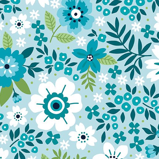 Benartex - Cottage Garden Aquamarine (Seaside Garden) 17180-24