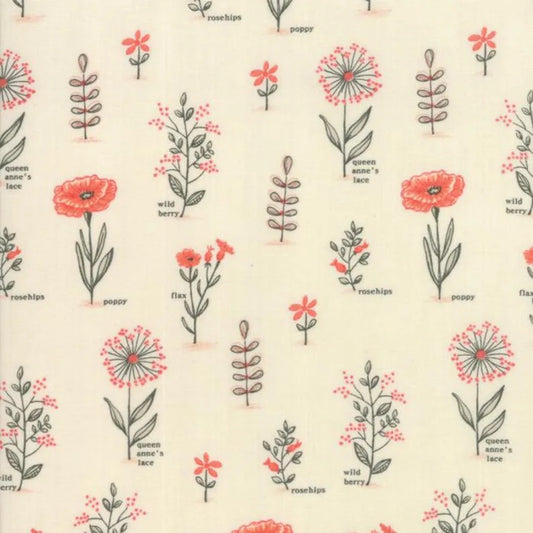 Moda Fabric - Floral Clous Poppy Natural (Le Pavot)