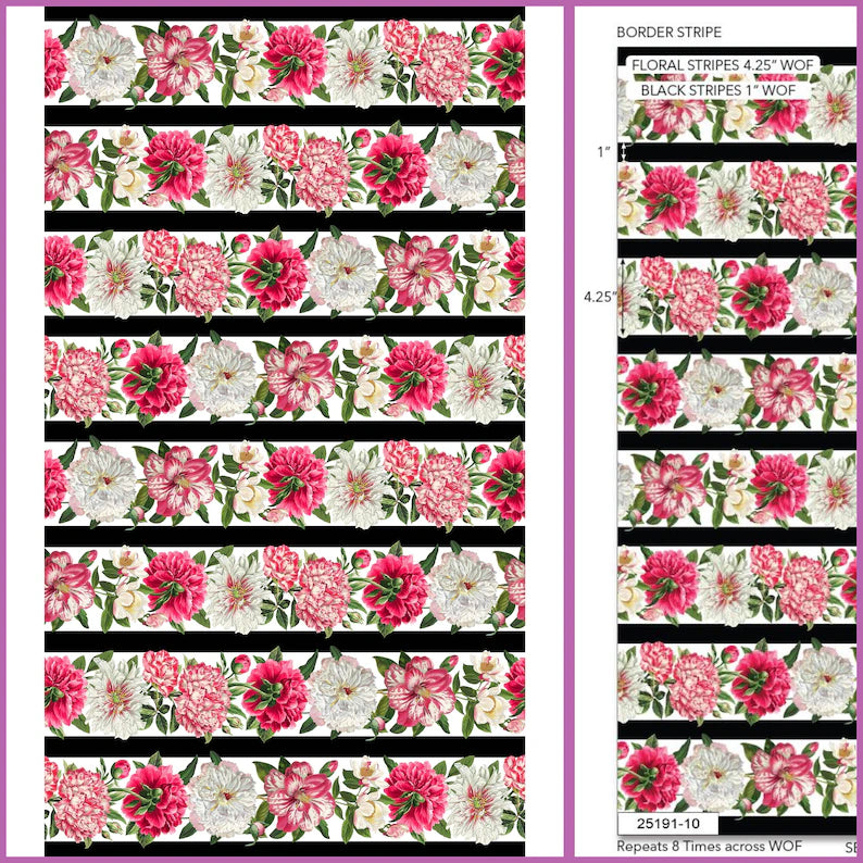 Northcott - Peony Passion Stripe (Bloom) 25191-10