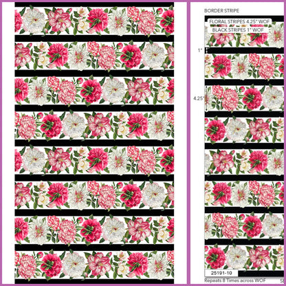 Northcott Fabric - Peony Passion Stripe (Bloom)