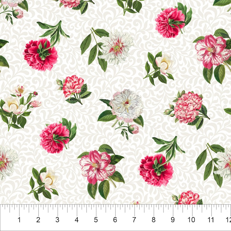 Northcott Fabric - Tossed Flowers White (Bloom)