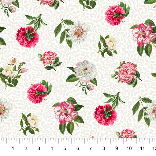 Northcott Fabric - Tossed Flowers White (Bloom)