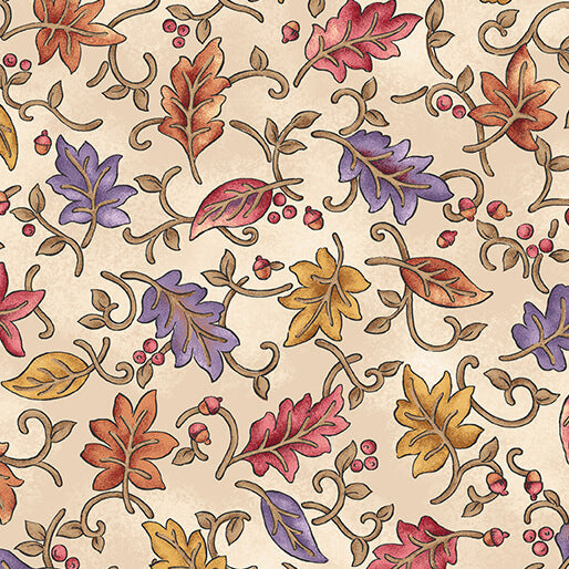 Benartex Fabric - Dancing Leaves Cream (Autumn Breeze)