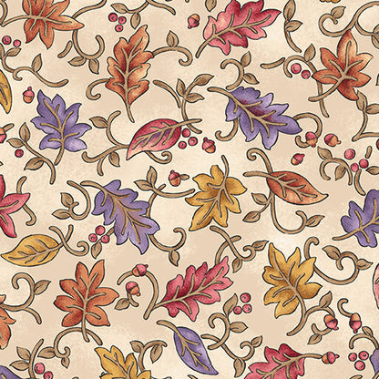 Benartex Fabric - Dancing Leaves Cream (Autumn Breeze)