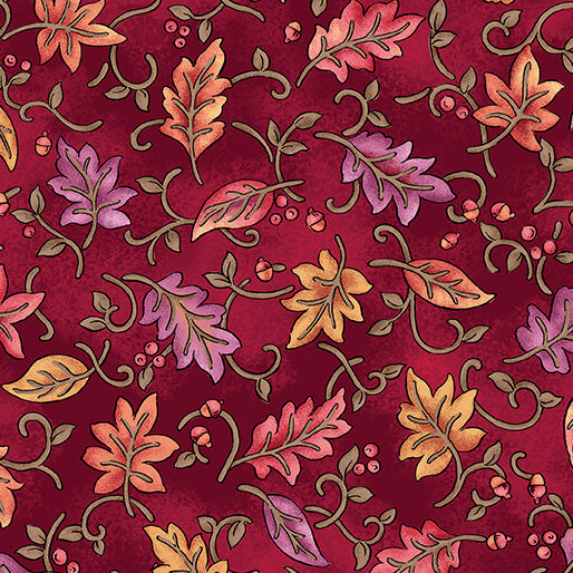 Benartex Fabric - Dancing Leaves Red (Autumn Breeze)