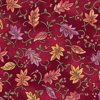 Benartex Fabric - Dancing Leaves Red (Autumn Breeze)