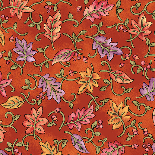 Benartex Fabric - Dancing Leaves Pumpkin (Autumn Breeze)