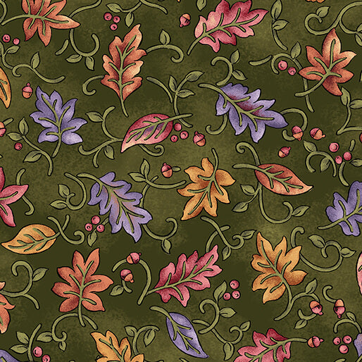 Benartex Fabric - Dancing Leaves Green (Autumn Breeze)