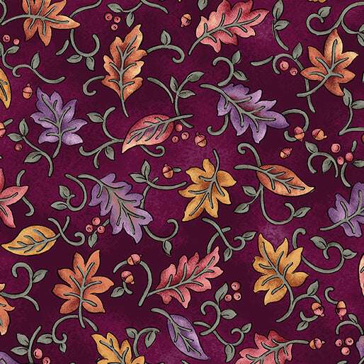 Benartex Fabric - Dancing Leaves Plum (Autumn Breeze)